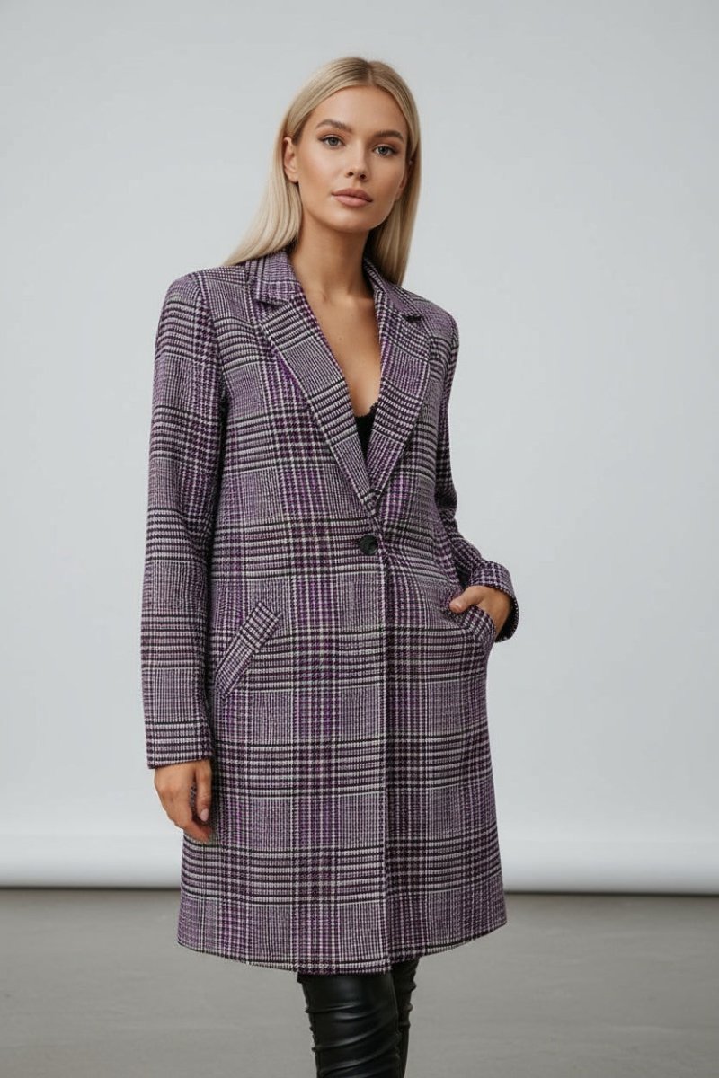 Plaid Lapel Collar Longline Blazer - CELIVINE