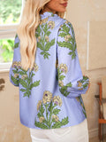 Floral Print Long Sleeve Tie Neck Blouse - CELIVINE