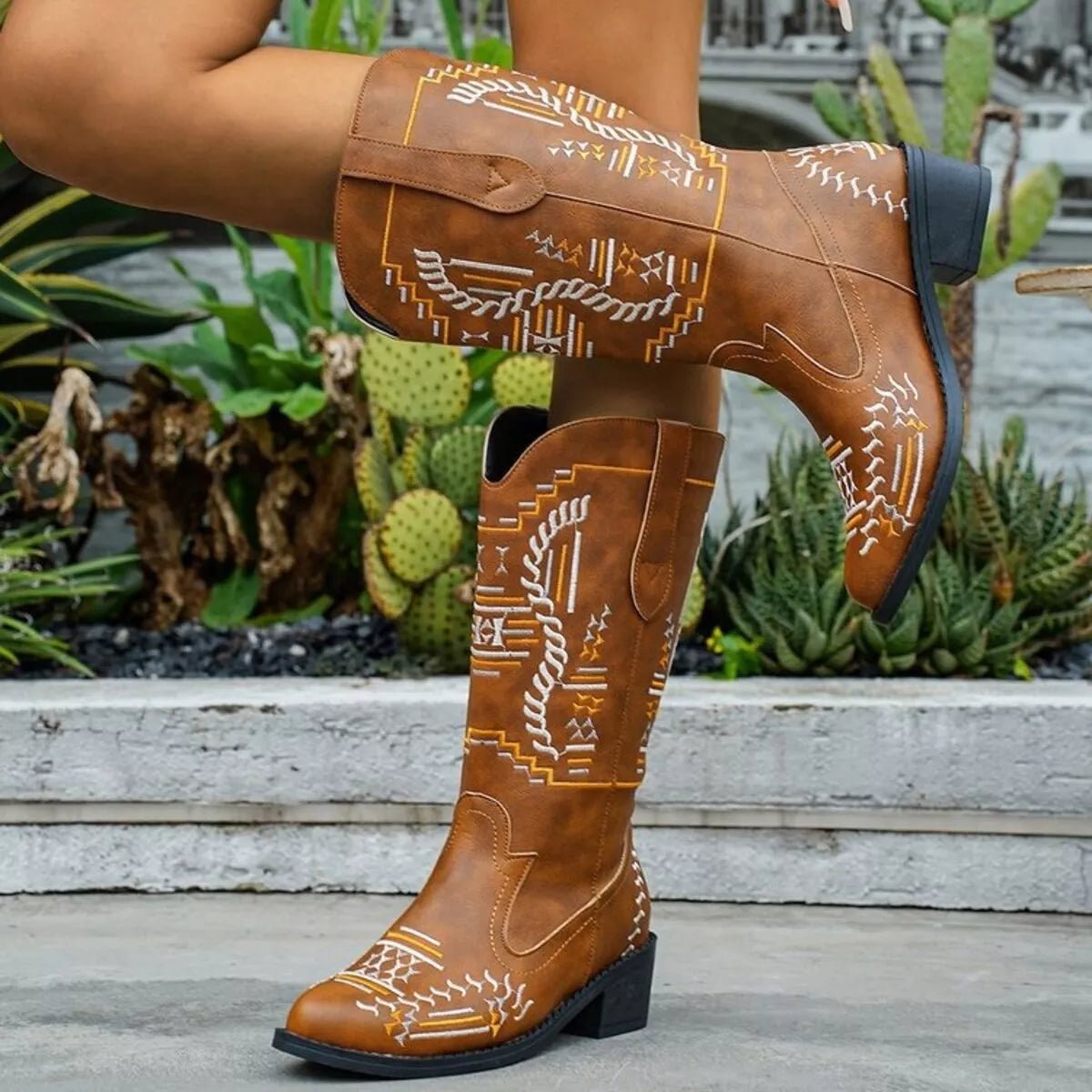 Point Toe Block Heels Boots - CELIVINE