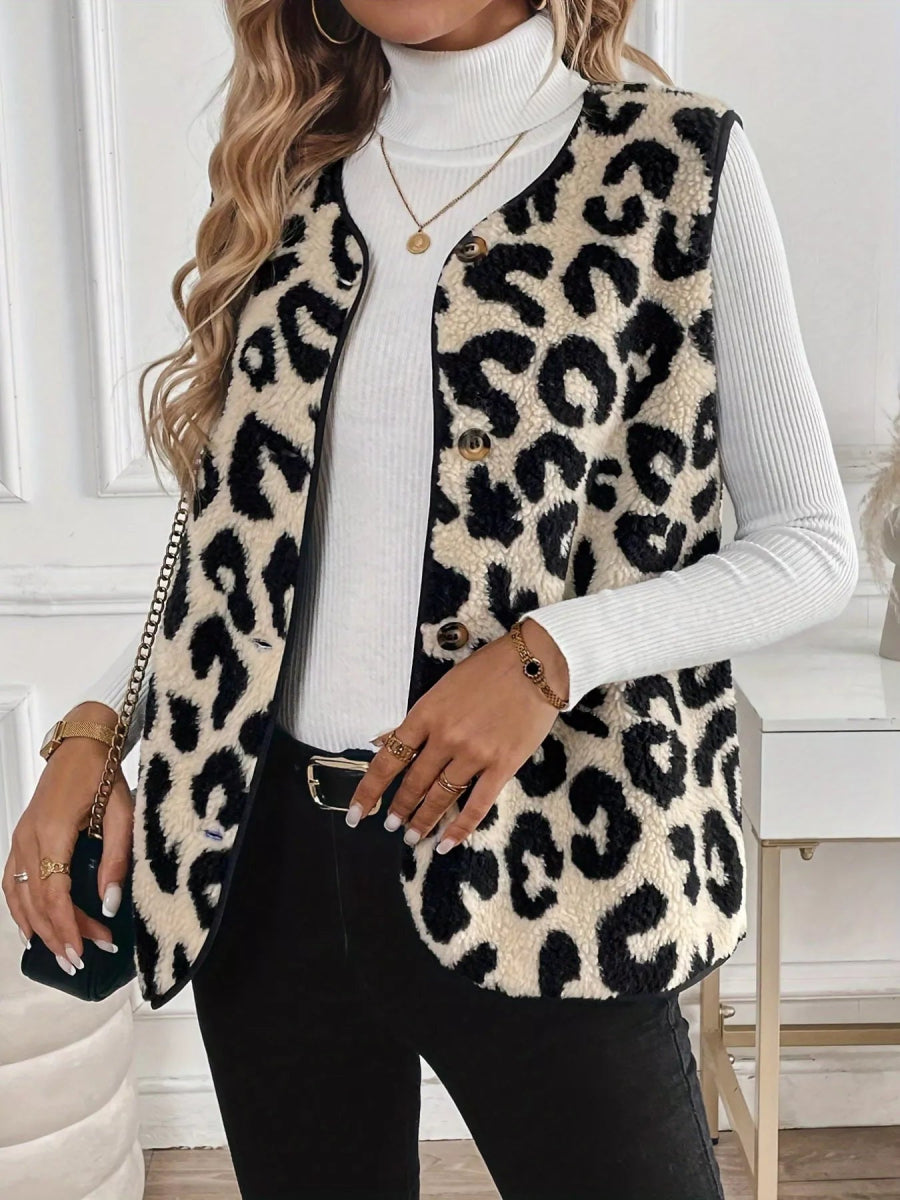 Leopard Sherpa Vest Coat - CELIVINE