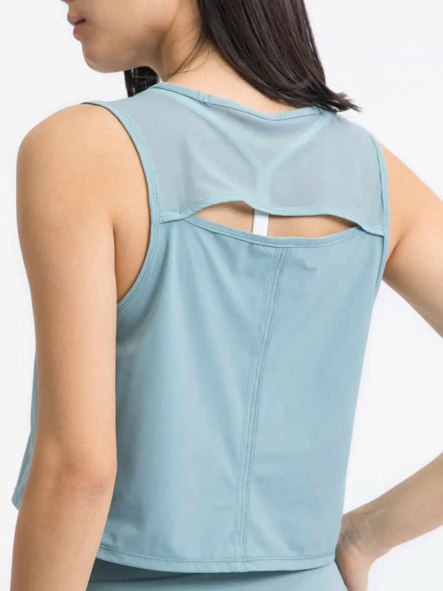 Round Neck Cropped Active Tank - CELIVINE