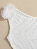 Flower Ribbed Single Shoulder Tank - CELIVINE