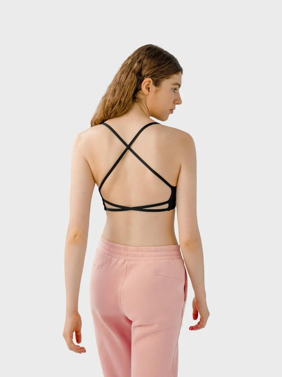 Crisscross Back Scoop Neck Active Cami with Detachable Chest Pads - CELIVINE