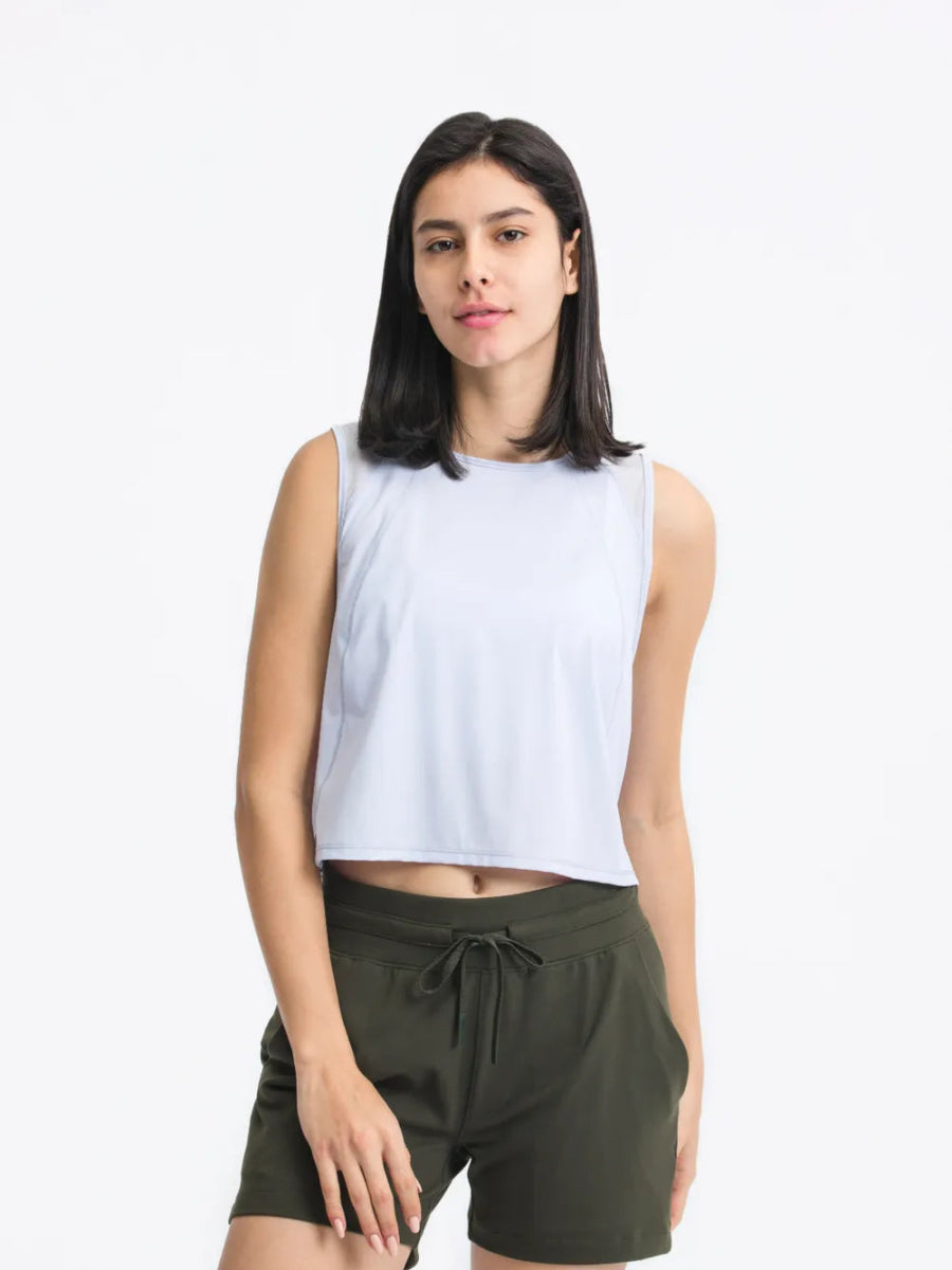 Round Neck Cropped Active Tank - CELIVINE