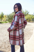 Double Take Full Size Plaid Button Up Lapel Collar Coat - CELIVINE