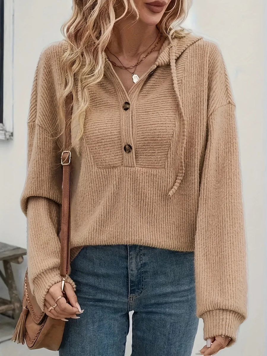 Drawstring Button Front Hoodie - CELIVINE