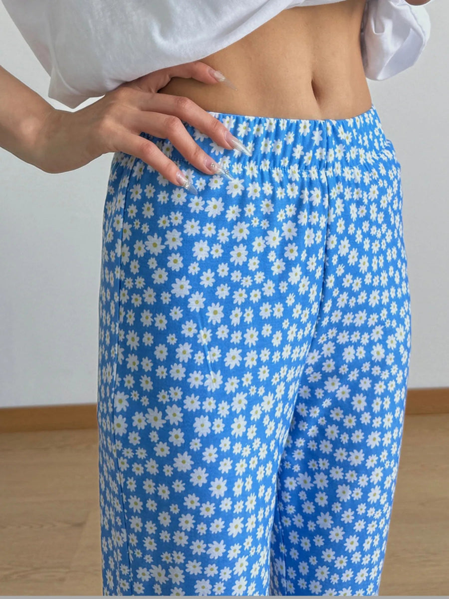 Floral Print Flare Leg Pants - CELIVINE