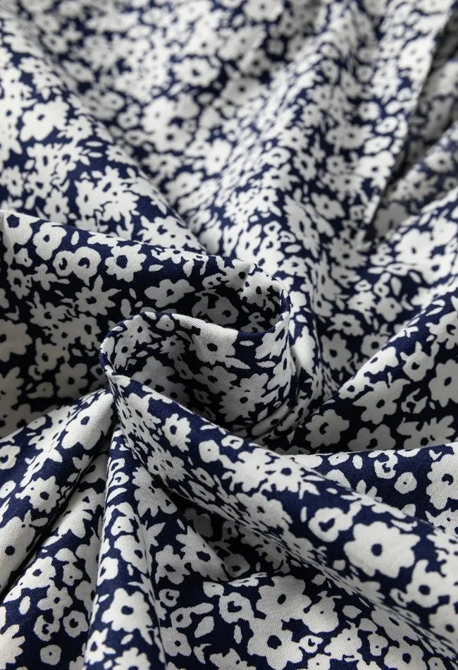 Floral Print Notched Long Sleeve Blouse - CELIVINE