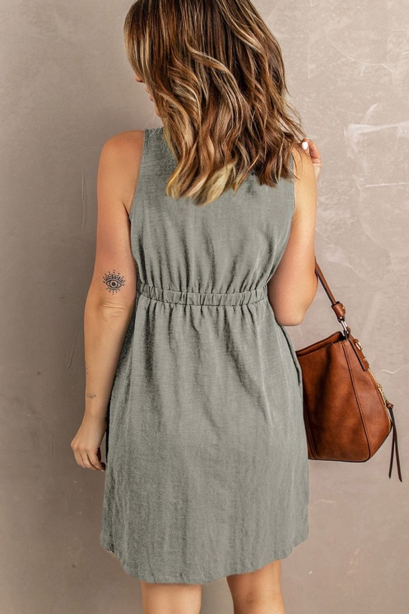 Sleeveless Button Down Mini Magic Dress - CELIVINE