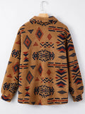 Western Aztec Pattern Fleece Button - Up Shacket - CELIVINE