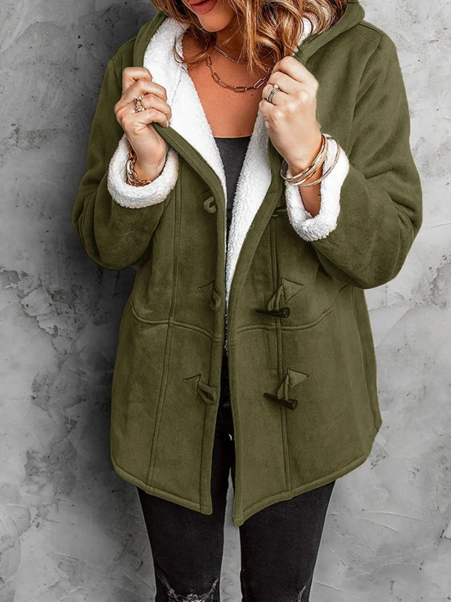 Full Size Cozy Sherpa Lined Toggle Coat with Hood Plus Size - CELIVINE