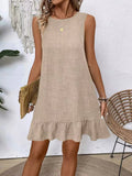 Ruffled Hem Round Neck Sleeveless Dress - CELIVINE