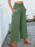 Wide Leg Smocked High Waist Pants - CELIVINE