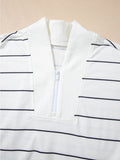 Striped Quarter Zip Sweatshirt with Relaxed Fit - CELIVINE