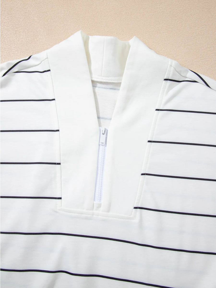 Striped Quarter Zip Sweatshirt with Relaxed Fit - CELIVINE