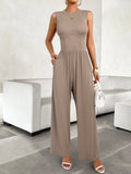 Devine Round Neck Sleeveless Wide Leg Jumpsuit - CELIVINE
