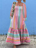 Smocked Square Neck Flounce Sleeve Maxi Dress - CELIVINE