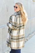 Double Take Full Size Plaid Button Up Lapel Collar Coat - CELIVINE