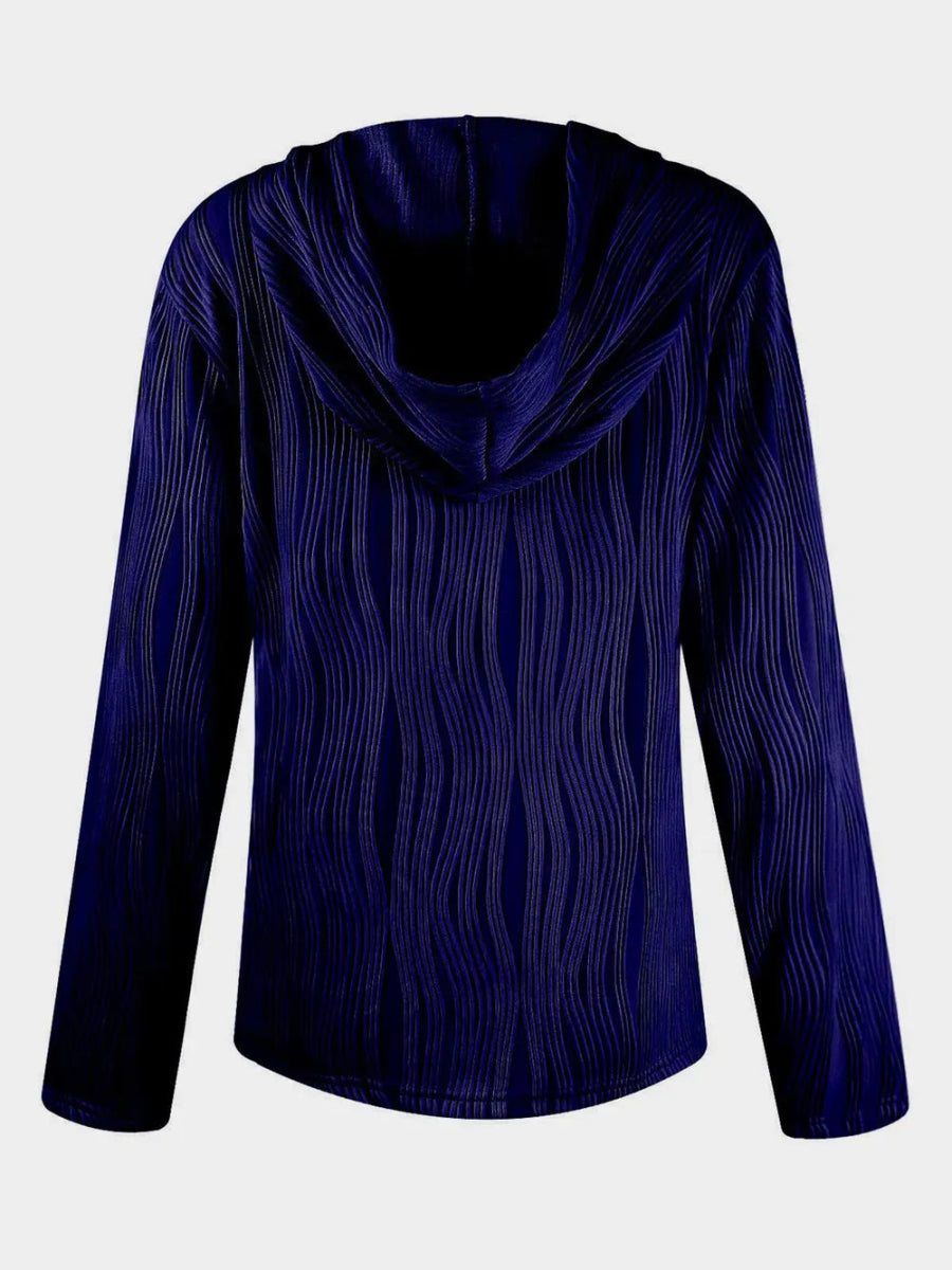 Textured Long Sleeve Hoodie - CELIVINE