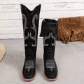 Embroidered Round Toe Block Heels Boots - CELIVINE