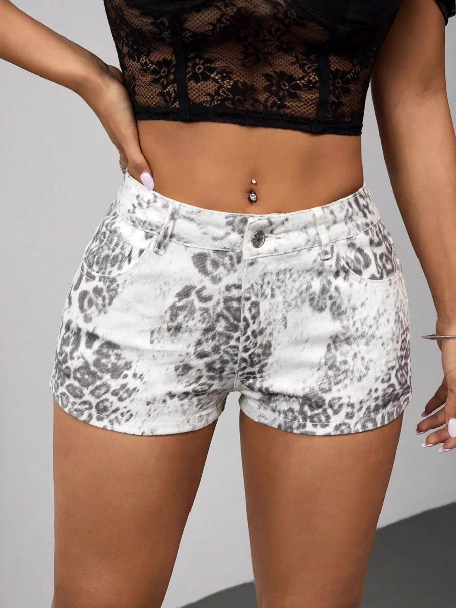 Leopard Print Denim Shorts - CELIVINE