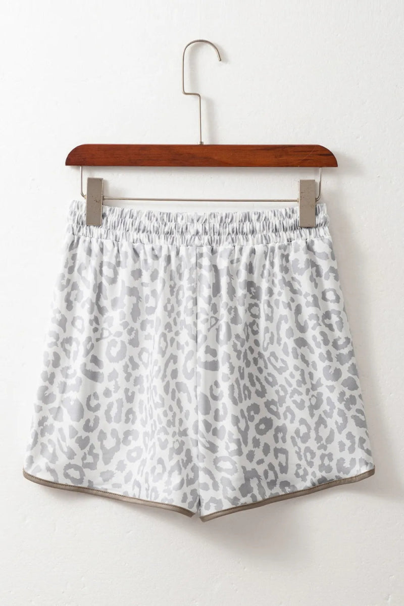 Leopard Print Drawstring Casual Shorts - CELIVINE