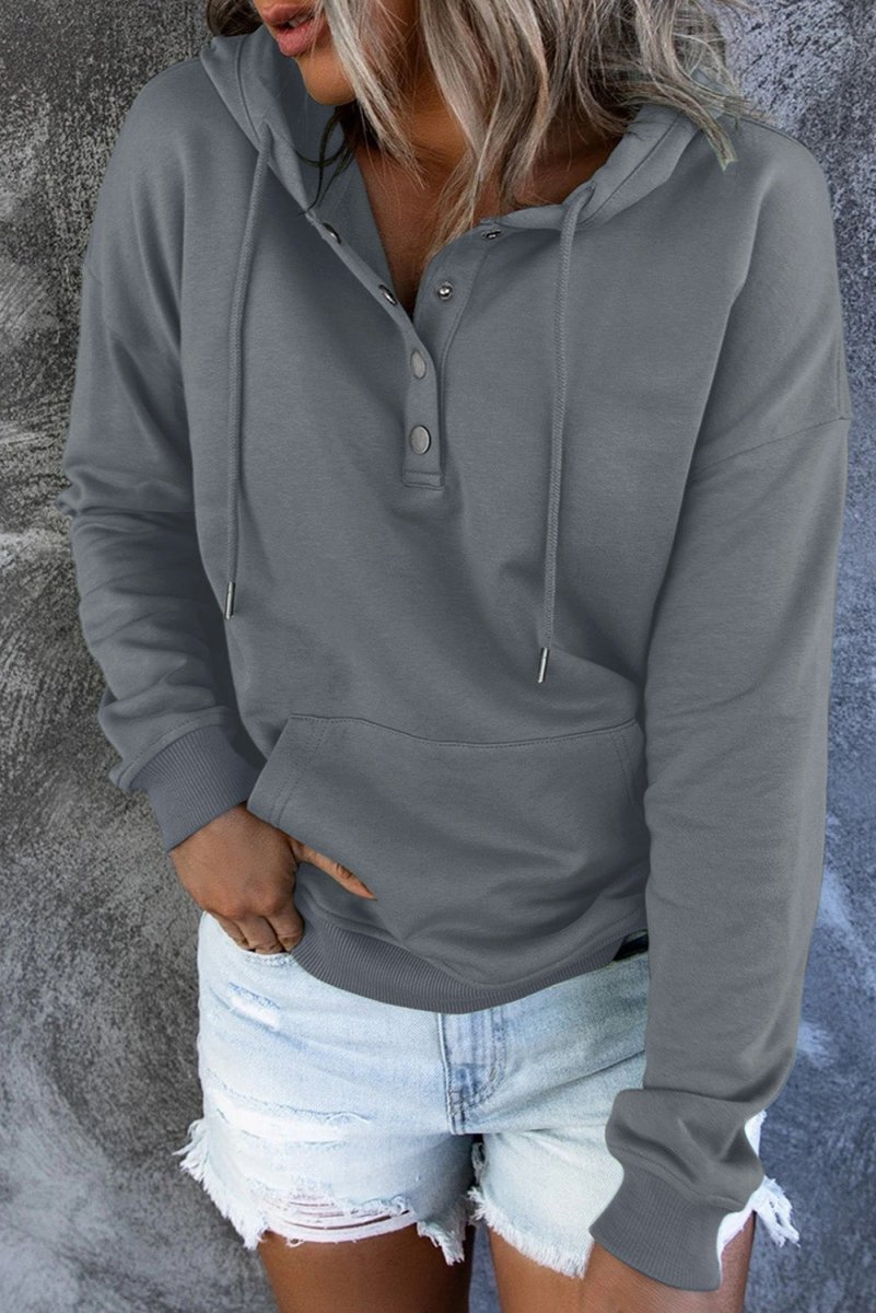 Dropped Shoulder Long Sleeve Hoodie with Pocket - CELIVINE