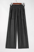 Side Pockets Frilled Smocked High Waist Wide Leg Pants - CELIVINE