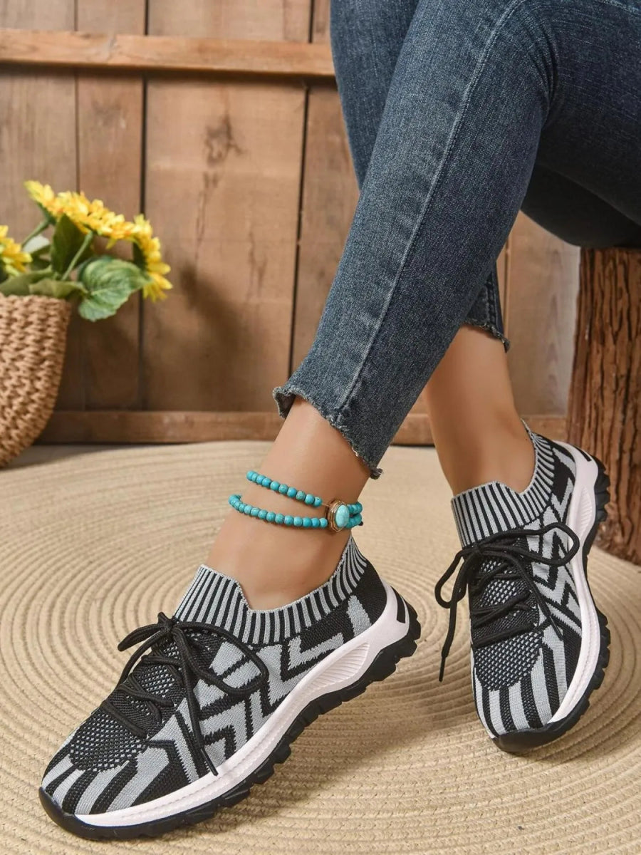 Mesh Knit Lace Up Athletic - CELIVINE