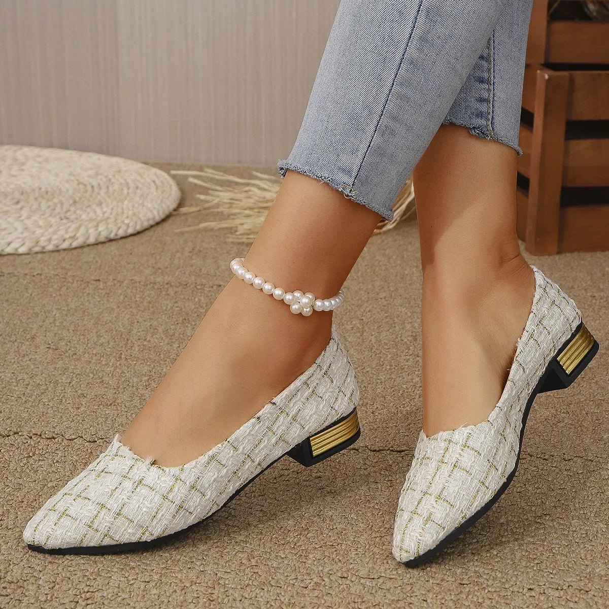 Point Toe Block Heels Slip - Ons - CELIVINE