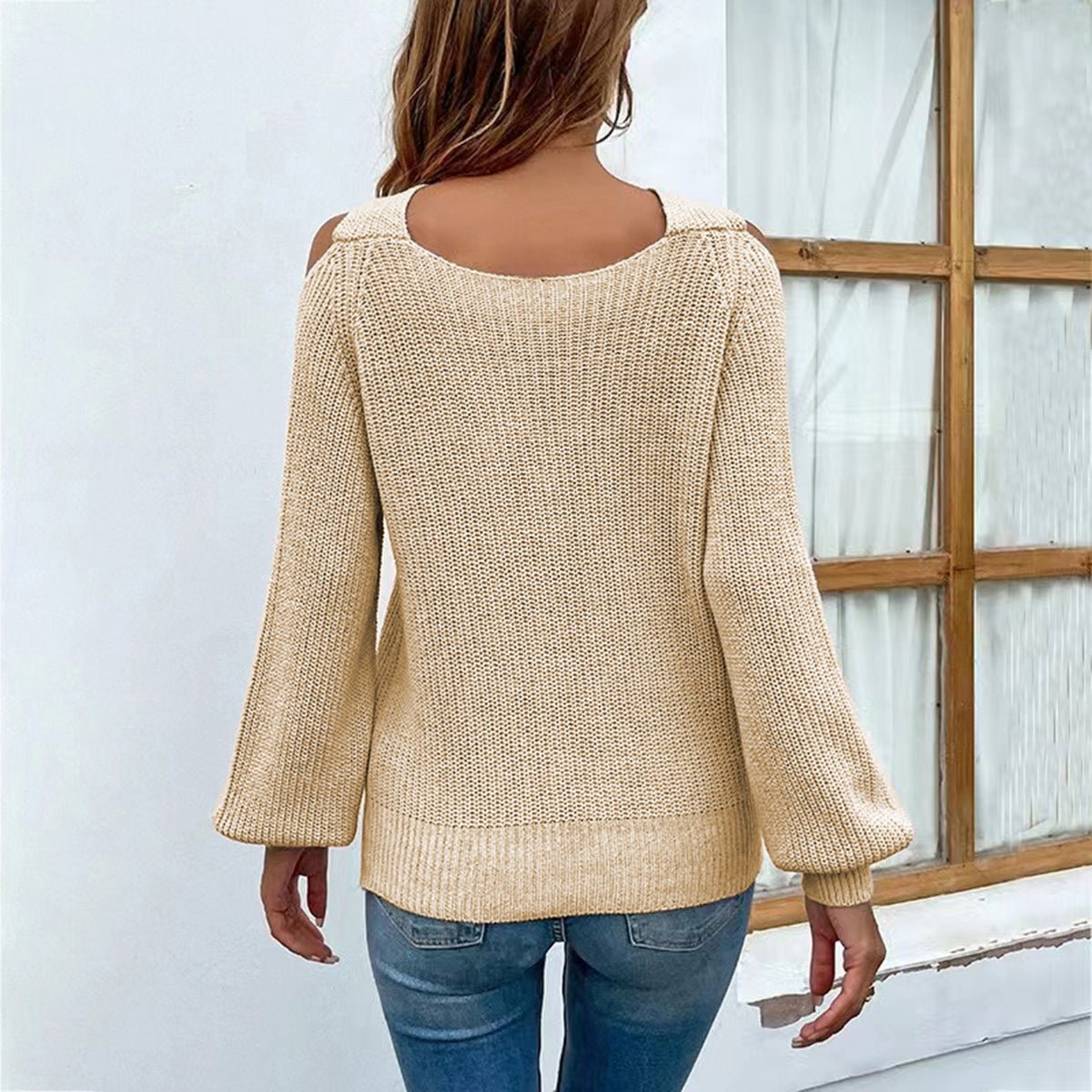 Crisscross Cold - Shoulder Sweater - CELIVINE