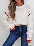 Contrast Trim Long Sleeve Sweater - CELIVINE