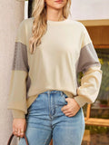 Striped Round Neck Long Sleeve Sweatshirt - CELIVINE