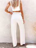 Full Size High - Waisted Textured Wide Leg Pants Plus Size - CELIVINE