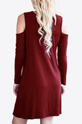 Cold - Shoulder Long Sleeve Round Neck Dress - CELIVINE