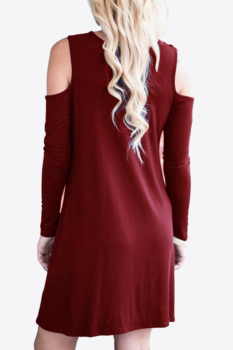 Cold - Shoulder Long Sleeve Round Neck Dress - CELIVINE