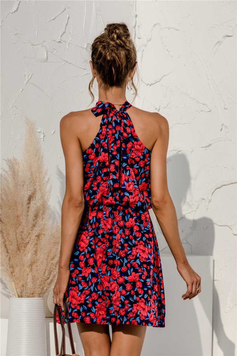 Floral Tied Sleeveless Mini Dress - CELIVINE