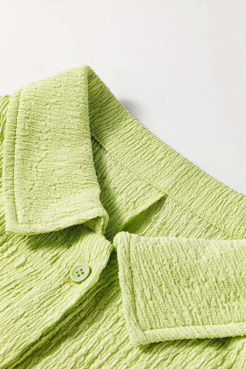 Textured Short Sleeve Patched Pocket Buttoned Romper - CELIVINE