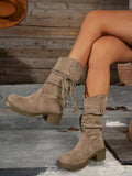 Round Toe Block Heels Boots - CELIVINE