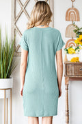 Ribbed Round Neck Short Sleeve Dress - CELIVINE