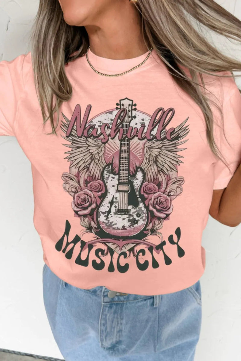 Graphic Round Neck Short Sleeve T-Shirt - CELIVINE