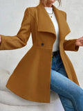 Collared Neck Button Up Long Sleeve Coat - CELIVINE