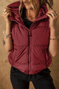 Drawstring Zip Up Hooded Vest Coat - CELIVINE