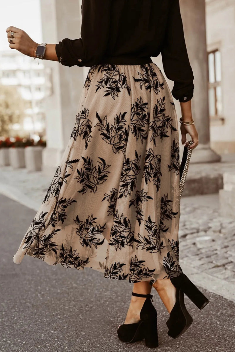 Embroidered High Waist Maxi Skirt - CELIVINE