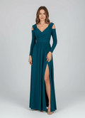 Slit Surplice Cold Shoulder Maxi Dress - CELIVINE