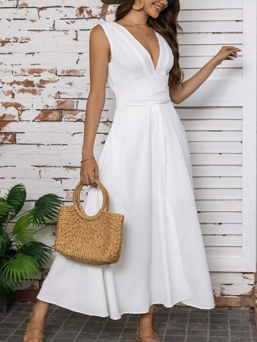 Full Size Slit V - Neck Sleeveless Dress Plus Size - CELIVINE