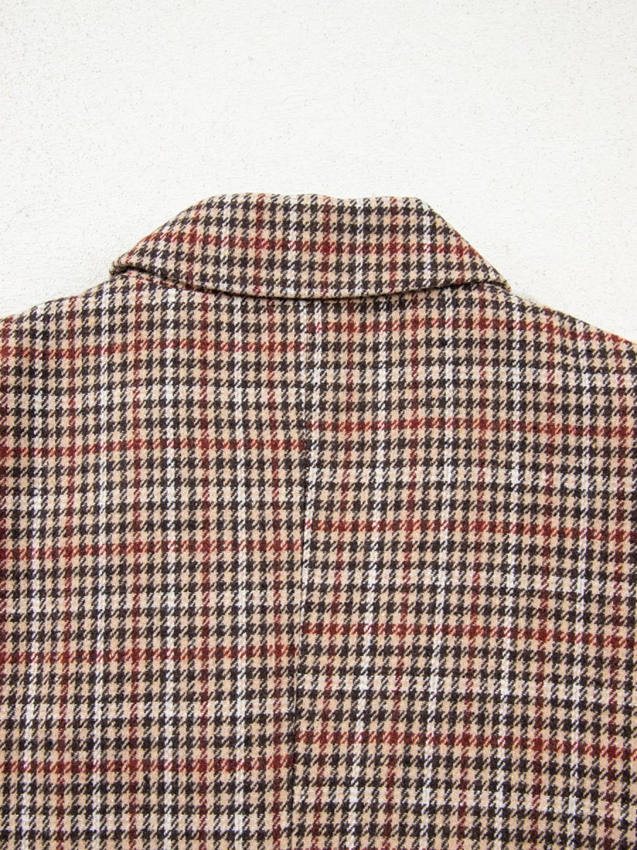 Houndstooth Lapel Collar Blazer - CELIVINE