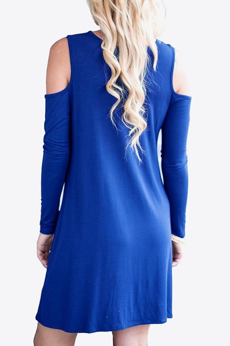 Cold - Shoulder Long Sleeve Round Neck Dress - CELIVINE