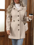 Button Up Long Sleeve Coat - CELIVINE