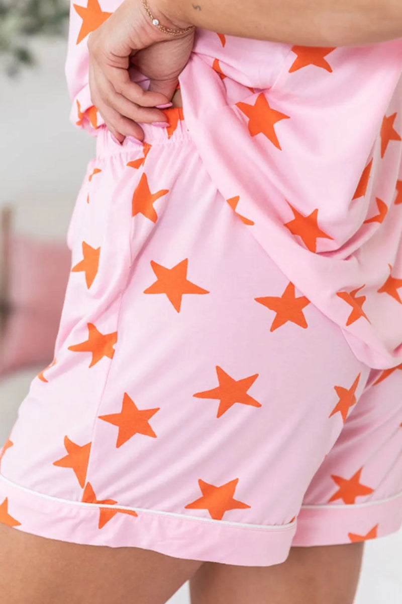 Star Print Short Sleeve Shirt and Shorts Set - CELIVINE